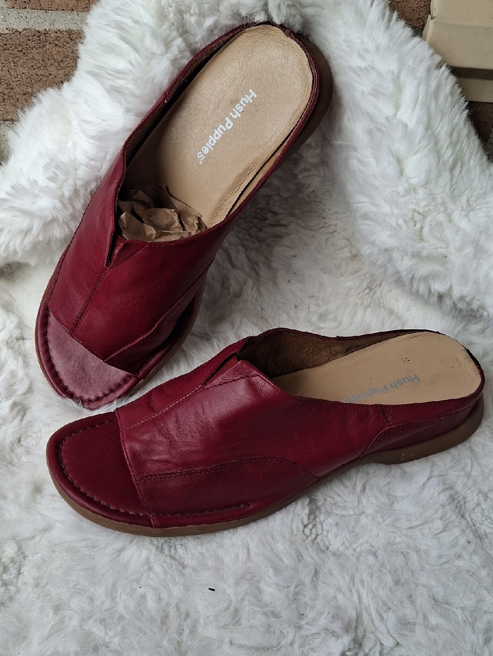 Hush Puppies Red Genuine Leather Peep-Toe Slide Sandals – Size 8.5M